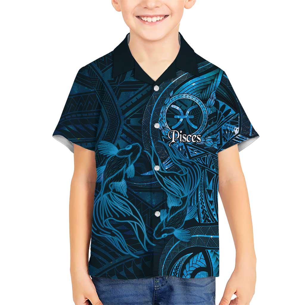 Personalised Polynesia Zodiac Pisces Family Matching Off The Shoulder Long Sleeve Dress and Hawaiian Shirt Galaxy Polynesian Pattern Chest Tattoo Style
