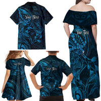 Personalised Polynesia Zodiac Pisces Family Matching Off Shoulder Maxi Dress and Hawaiian Shirt Galaxy Polynesian Pattern Chest Tattoo Style