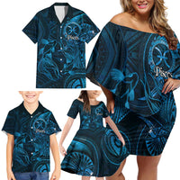 Personalised Polynesia Zodiac Pisces Family Matching Off Shoulder Short Dress and Hawaiian Shirt Galaxy Polynesian Pattern Chest Tattoo Style