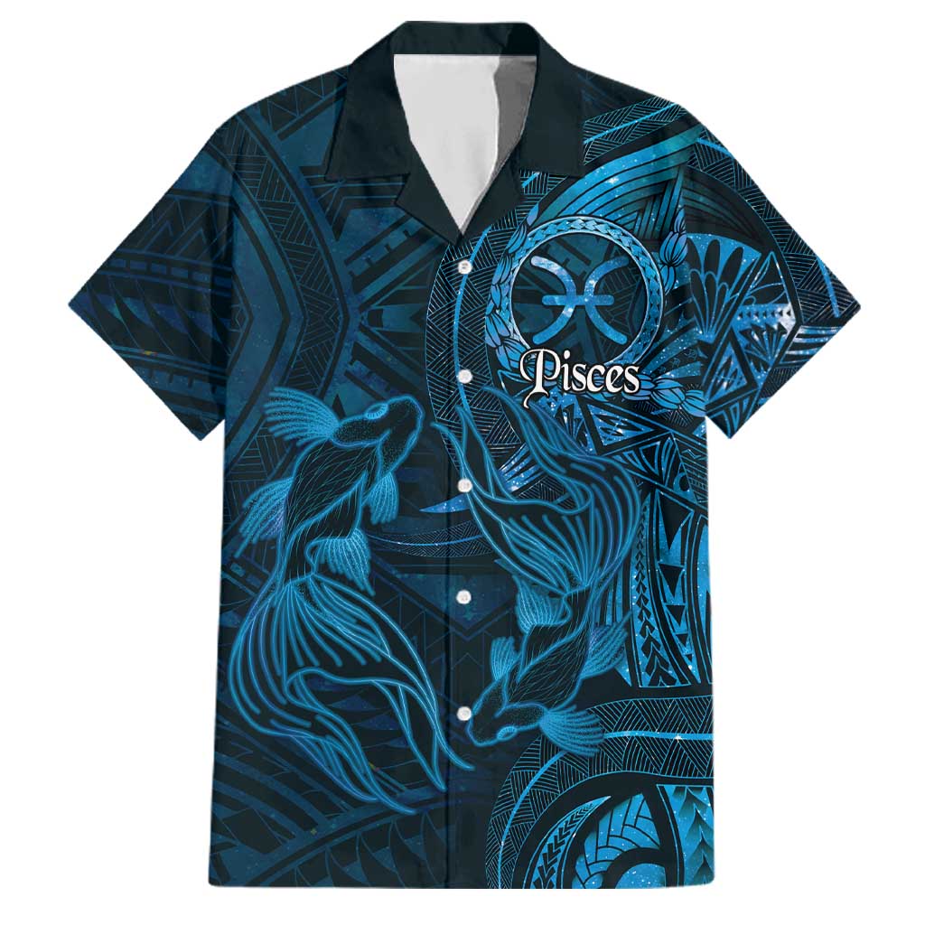 Personalised Polynesia Zodiac Pisces Family Matching Off Shoulder Short Dress and Hawaiian Shirt Galaxy Polynesian Pattern Chest Tattoo Style