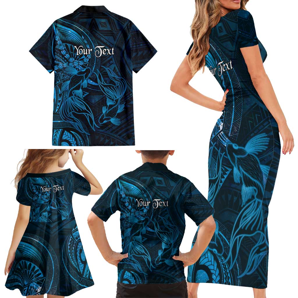 Personalised Polynesia Zodiac Pisces Family Matching Short Sleeve Bodycon Dress and Hawaiian Shirt Galaxy Polynesian Pattern Chest Tattoo Style