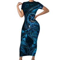 Personalised Polynesia Zodiac Pisces Family Matching Short Sleeve Bodycon Dress and Hawaiian Shirt Galaxy Polynesian Pattern Chest Tattoo Style
