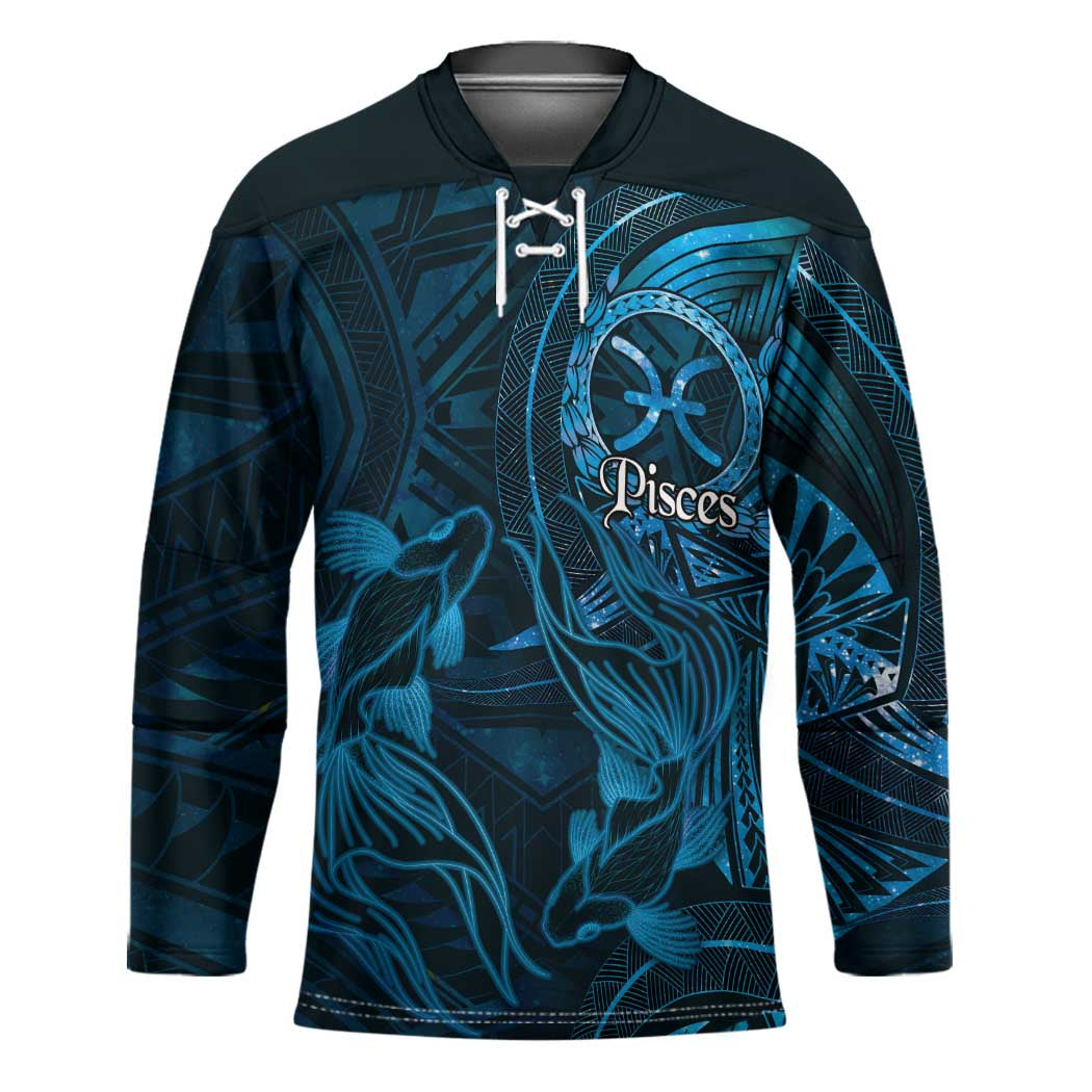 Personalised Polynesia Zodiac Pisces Hockey Jersey Galaxy Polynesian Pattern Chest Tattoo Style