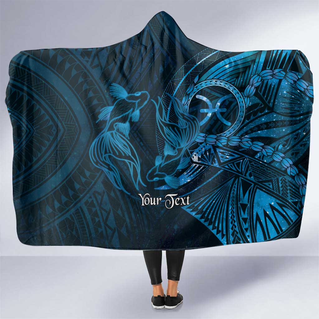 Personalised Polynesia Zodiac Pisces Hooded Blanket Galaxy Polynesian Pattern Chest Tattoo Style