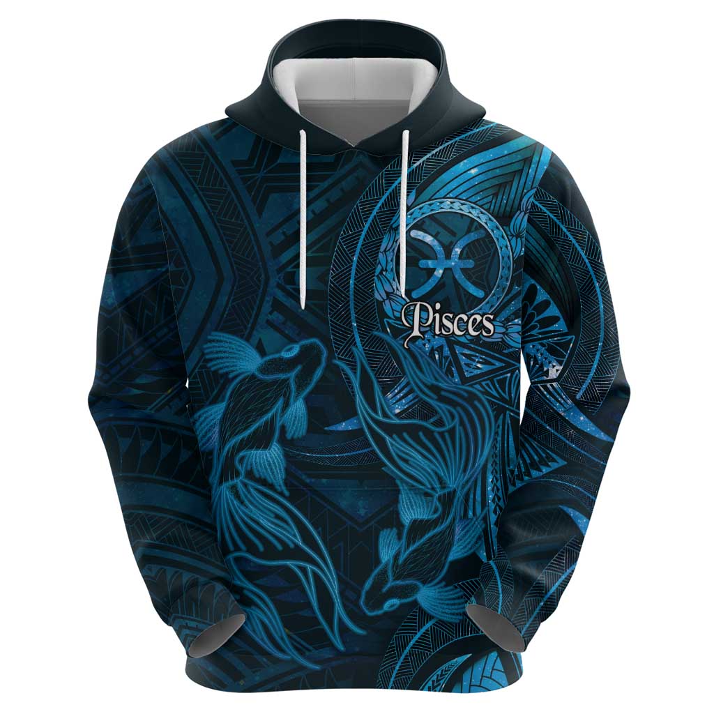 Personalised Polynesia Zodiac Pisces Hoodie Galaxy Polynesian Pattern Chest Tattoo Style