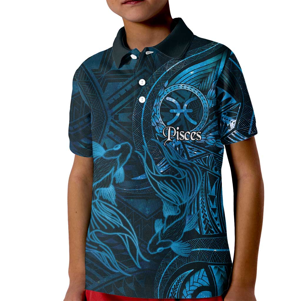 Personalised Polynesia Zodiac Pisces Kid Polo Shirt Galaxy Polynesian Pattern Chest Tattoo Style