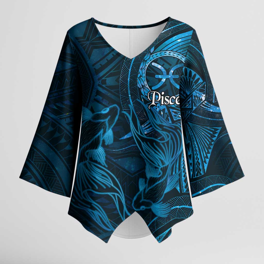 Personalised Polynesia Zodiac Pisces Kimono Sleeve Blouse Galaxy Polynesian Pattern Chest Tattoo Style