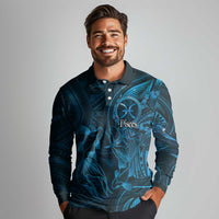 Personalised Polynesia Zodiac Pisces Long Sleeve Polo Shirt Galaxy Polynesian Pattern Chest Tattoo Style
