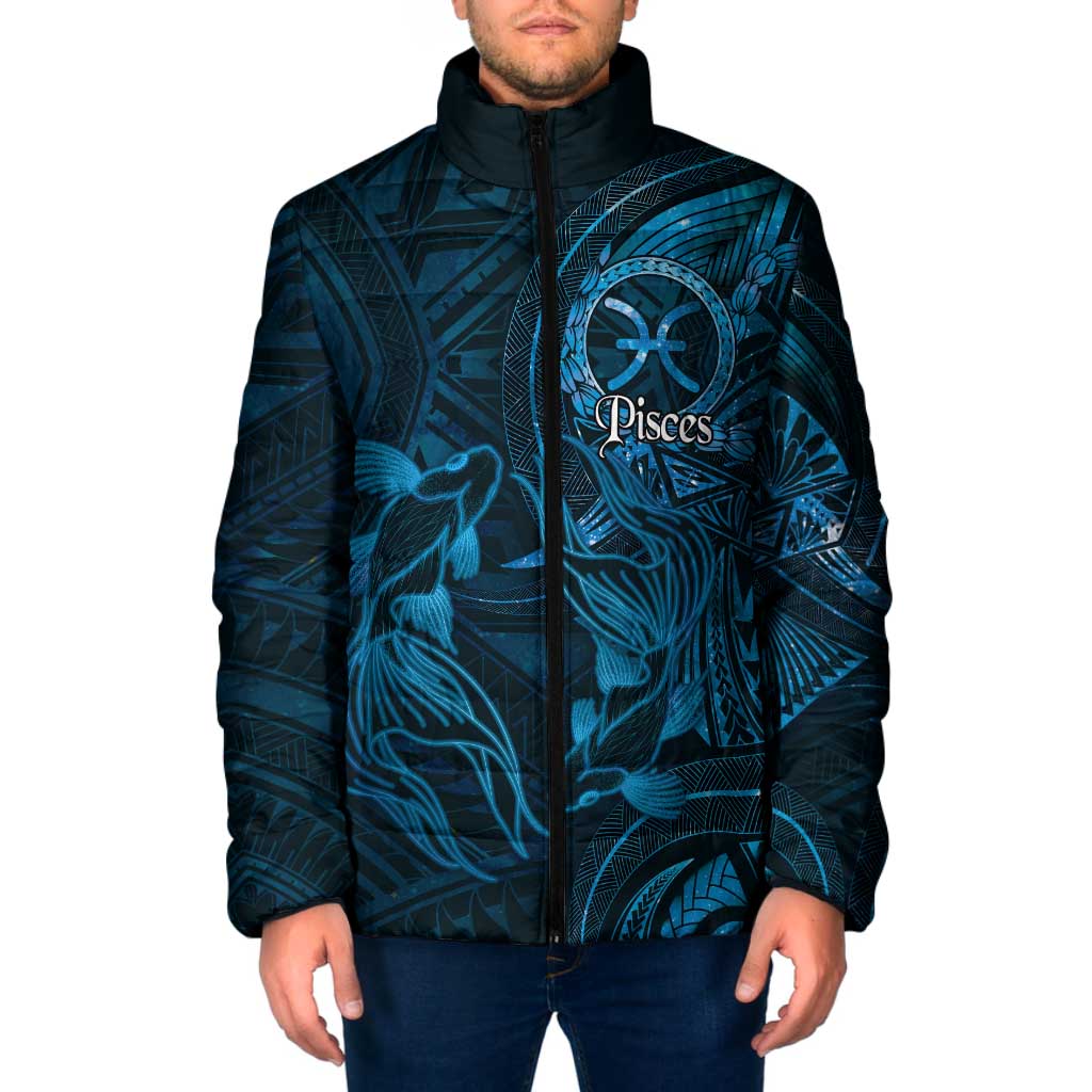 Personalised Polynesia Zodiac Pisces Padded Jacket Galaxy Polynesian Pattern Chest Tattoo Style