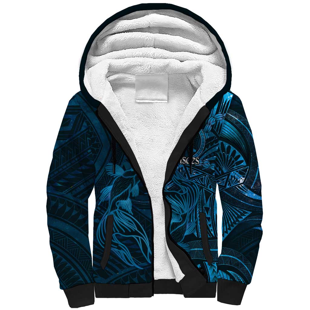 Personalised Polynesia Zodiac Pisces Sherpa Hoodie Galaxy Polynesian Pattern Chest Tattoo Style