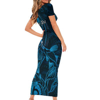 Personalised Polynesia Zodiac Pisces Short Sleeve Bodycon Dress Galaxy Polynesian Pattern Chest Tattoo Style