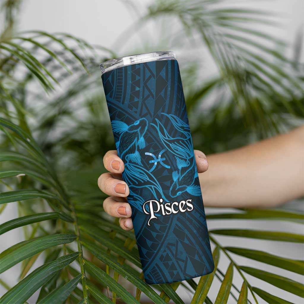 Personalised Polynesia Zodiac Pisces Skinny Tumbler Galaxy Polynesian Pattern Chest Tattoo Style