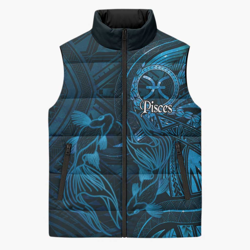 Personalised Polynesia Zodiac Pisces Sleeveless Puffer Jacket Galaxy Polynesian Pattern Chest Tattoo Style