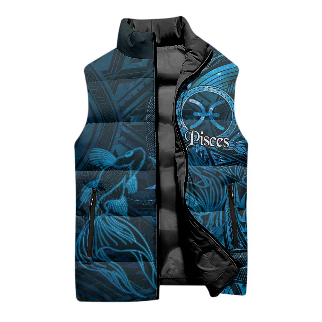 Personalised Polynesia Zodiac Pisces Sleeveless Puffer Jacket Galaxy Polynesian Pattern Chest Tattoo Style