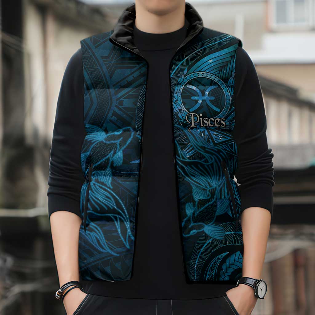 Personalised Polynesia Zodiac Pisces Sleeveless Puffer Jacket Galaxy Polynesian Pattern Chest Tattoo Style