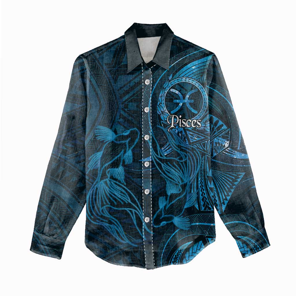 Personalised Polynesia Zodiac Pisces Women Casual Shirt Galaxy Polynesian Pattern Chest Tattoo Style