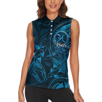 Personalised Polynesia Zodiac Pisces Women Sleeveless Polo Shirt Galaxy Polynesian Pattern Chest Tattoo Style