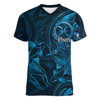 Personalised Polynesia Zodiac Pisces Women V-Neck T-Shirt Galaxy Polynesian Pattern Chest Tattoo Style