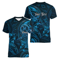 Personalised Polynesia Zodiac Pisces Women V-Neck T-Shirt Galaxy Polynesian Pattern Chest Tattoo Style