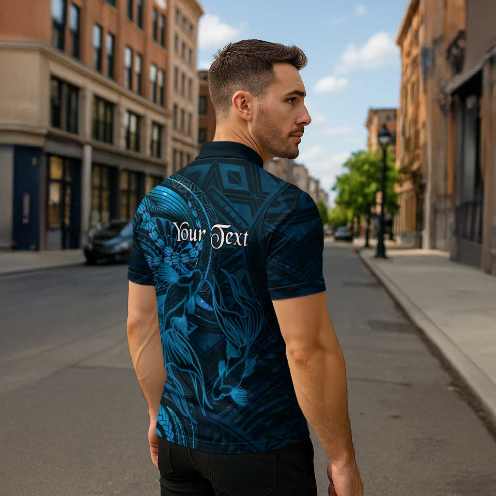 Personalised Polynesia Zodiac Pisces Zipper Polo Shirt Galaxy Polynesian Pattern Chest Tattoo Style