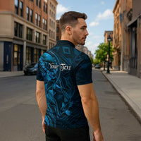 Personalised Polynesia Zodiac Pisces Zipper Polo Shirt Galaxy Polynesian Pattern Chest Tattoo Style