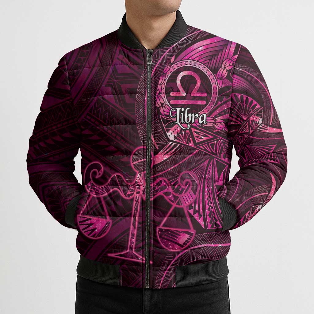Personalised Polynesia Zodiac Libra Bomber Puffer Jacket Galaxy Polynesian Pattern Chest Tattoo Style