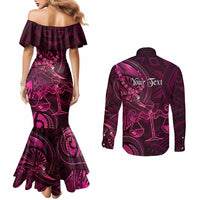 Personalised Polynesia Zodiac Libra Couples Matching Mermaid Dress and Long Sleeve Button Shirt Galaxy Polynesian Pattern Chest Tattoo Style