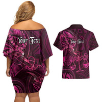 Personalised Polynesia Zodiac Libra Couples Matching Off Shoulder Short Dress and Hawaiian Shirt Galaxy Polynesian Pattern Chest Tattoo Style