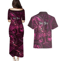 Personalised Polynesia Zodiac Libra Couples Matching Puletasi and Hawaiian Shirt Galaxy Polynesian Pattern Chest Tattoo Style