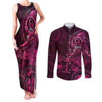 Personalised Polynesia Zodiac Libra Couples Matching Tank Maxi Dress and Long Sleeve Button Shirt Galaxy Polynesian Pattern Chest Tattoo Style