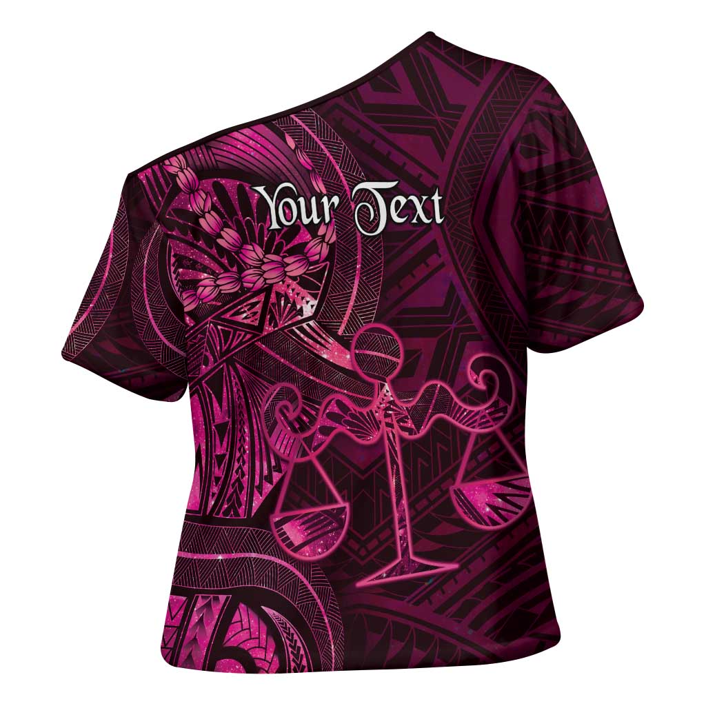Personalised Polynesia Zodiac Libra Cross Shoulder Shirt Galaxy Polynesian Pattern Chest Tattoo Style