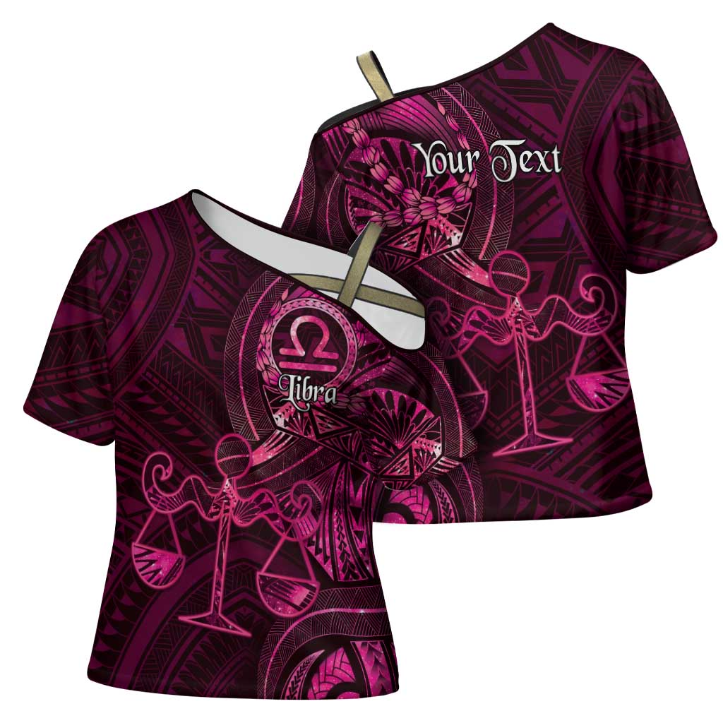 Personalised Polynesia Zodiac Libra Cross Shoulder Shirt Galaxy Polynesian Pattern Chest Tattoo Style