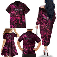Personalised Polynesia Zodiac Libra Family Matching Off The Shoulder Long Sleeve Dress and Hawaiian Shirt Galaxy Polynesian Pattern Chest Tattoo Style