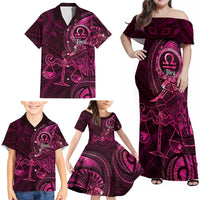 Personalised Polynesia Zodiac Libra Family Matching Off Shoulder Maxi Dress and Hawaiian Shirt Galaxy Polynesian Pattern Chest Tattoo Style