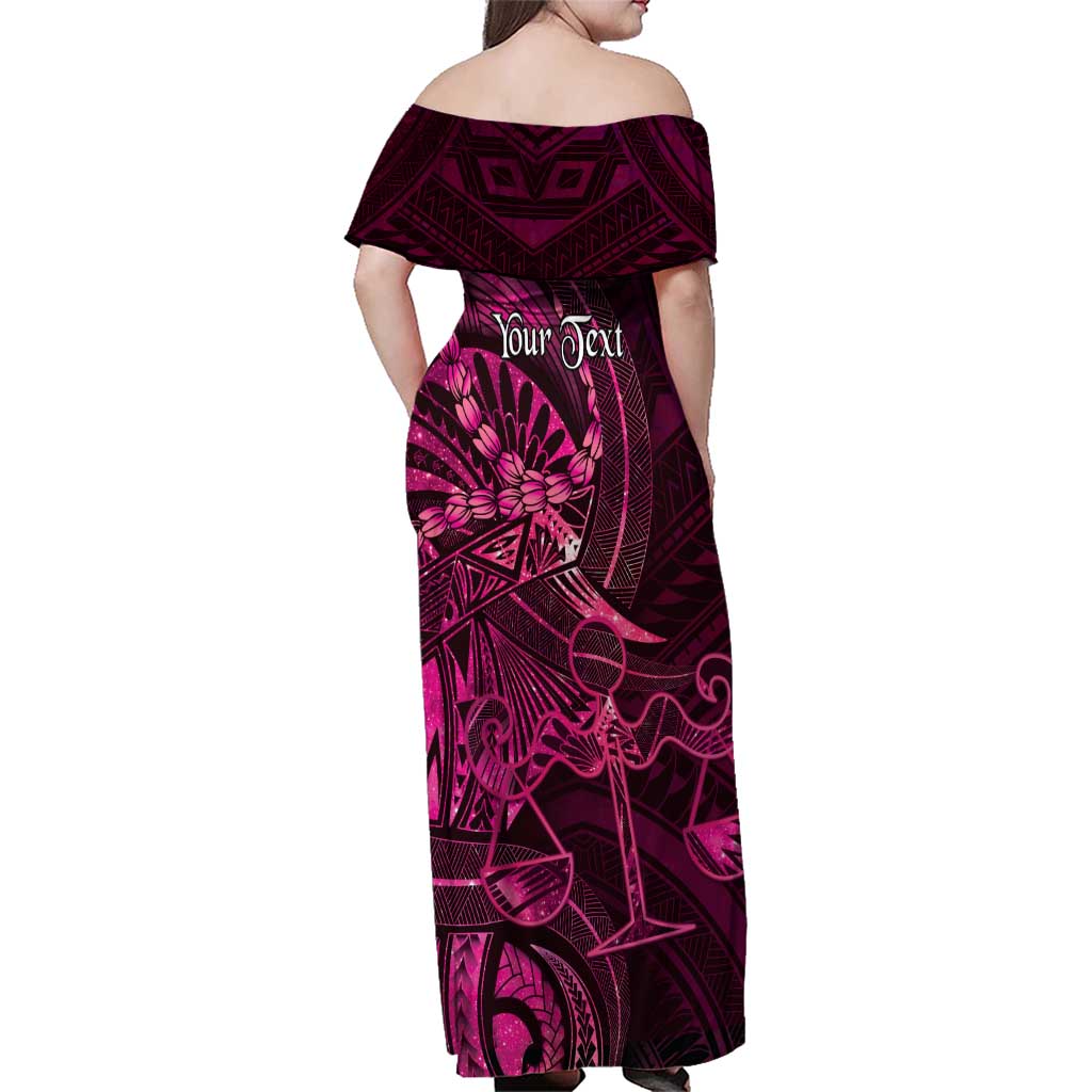 Personalised Polynesia Zodiac Libra Family Matching Off Shoulder Maxi Dress and Hawaiian Shirt Galaxy Polynesian Pattern Chest Tattoo Style