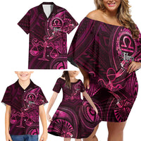 Personalised Polynesia Zodiac Libra Family Matching Off Shoulder Short Dress and Hawaiian Shirt Galaxy Polynesian Pattern Chest Tattoo Style