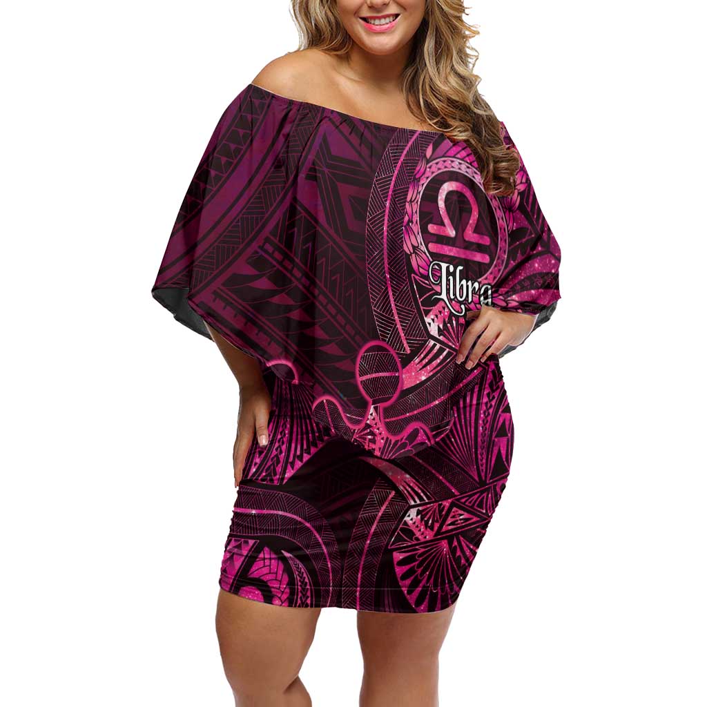 Personalised Polynesia Zodiac Libra Family Matching Off Shoulder Short Dress and Hawaiian Shirt Galaxy Polynesian Pattern Chest Tattoo Style