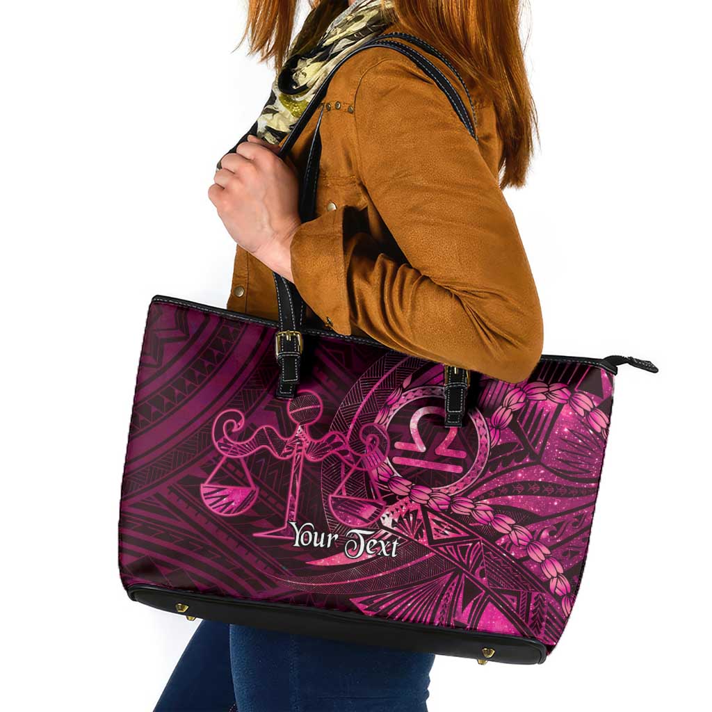 Personalised Polynesia Zodiac Libra Leather Tote Bag Galaxy Polynesian Pattern Chest Tattoo Style