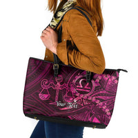Personalised Polynesia Zodiac Libra Leather Tote Bag Galaxy Polynesian Pattern Chest Tattoo Style
