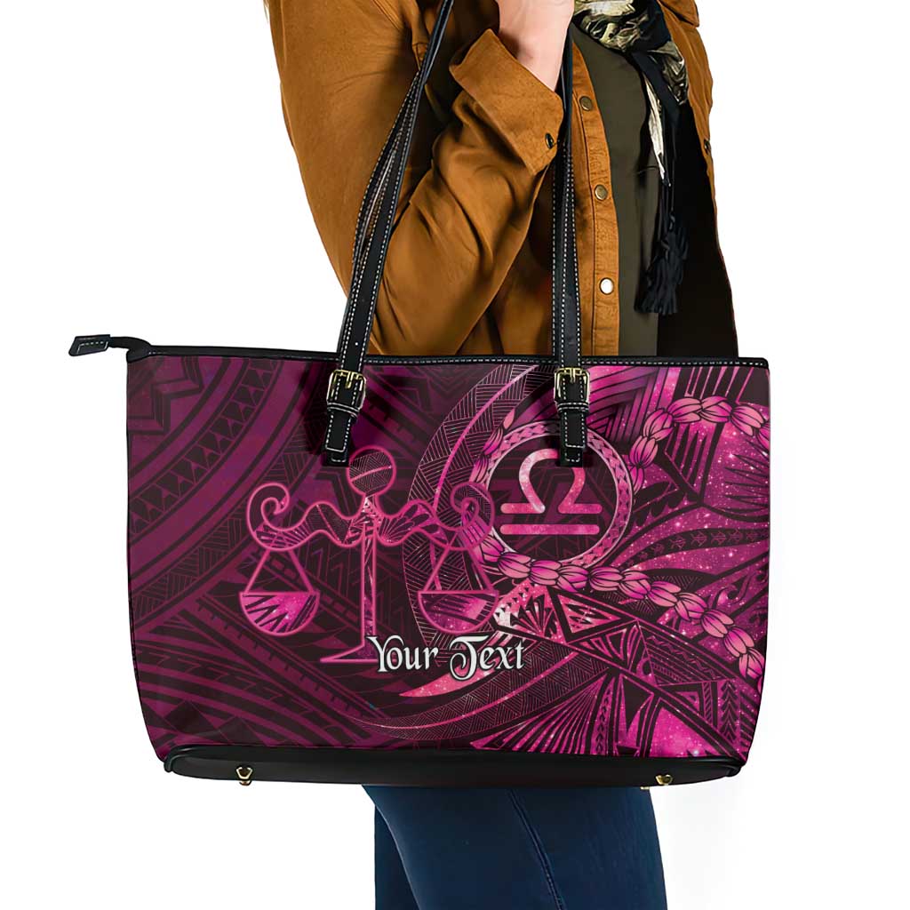 Personalised Polynesia Zodiac Libra Leather Tote Bag Galaxy Polynesian Pattern Chest Tattoo Style
