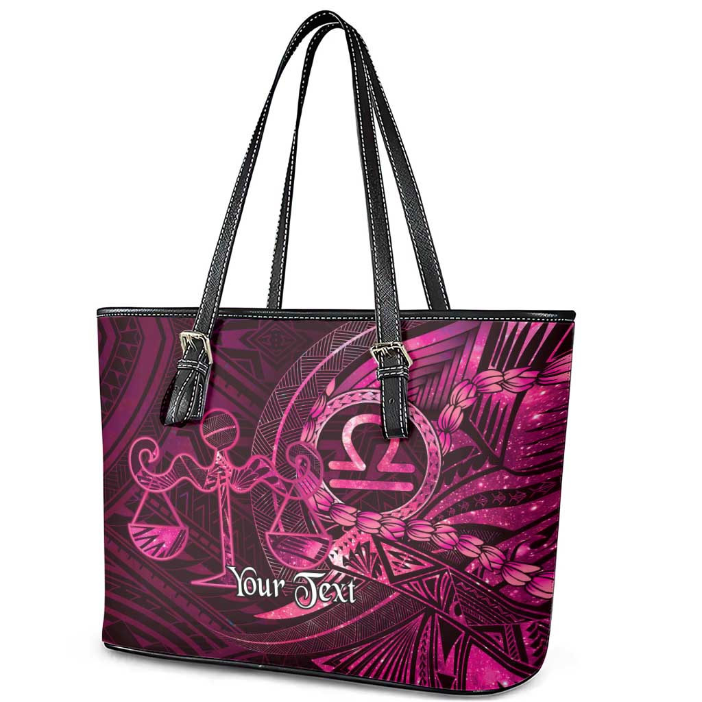 Personalised Polynesia Zodiac Libra Leather Tote Bag Galaxy Polynesian Pattern Chest Tattoo Style