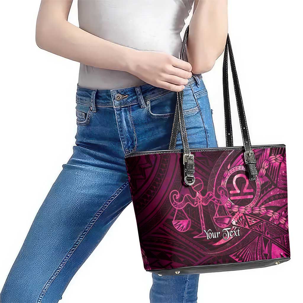 Personalised Polynesia Zodiac Libra Leather Tote Bag Galaxy Polynesian Pattern Chest Tattoo Style