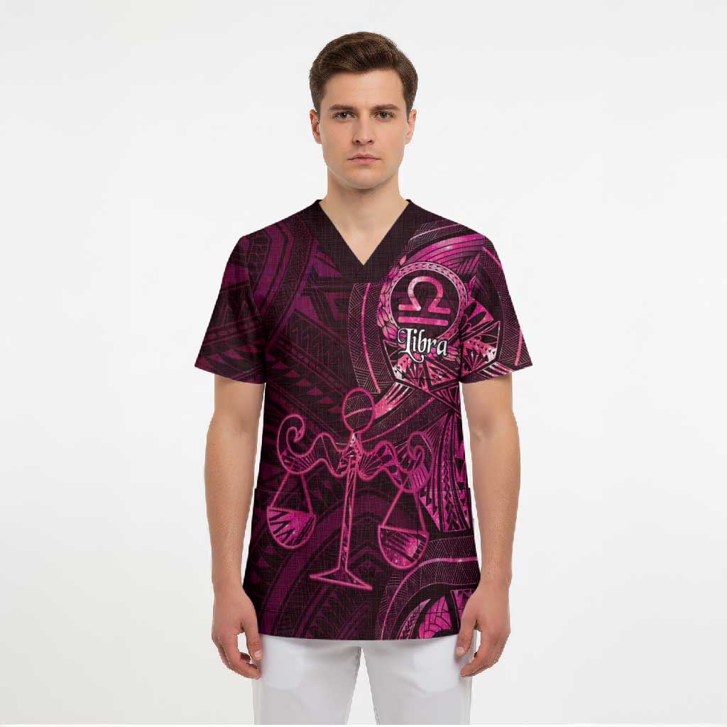 Personalised Polynesia Zodiac Libra Scrub Top Galaxy Polynesian Pattern Chest Tattoo Style