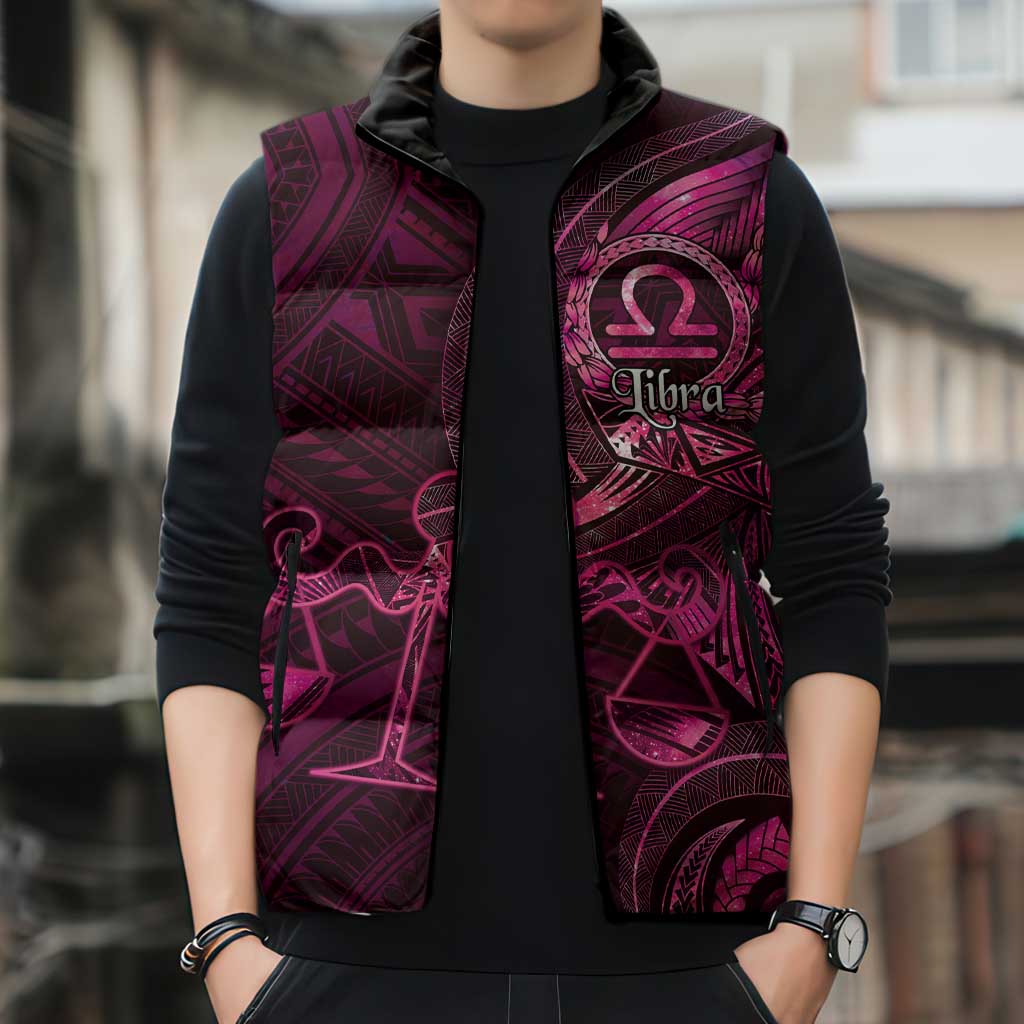 Personalised Polynesia Zodiac Libra Sleeveless Puffer Jacket Galaxy Polynesian Pattern Chest Tattoo Style