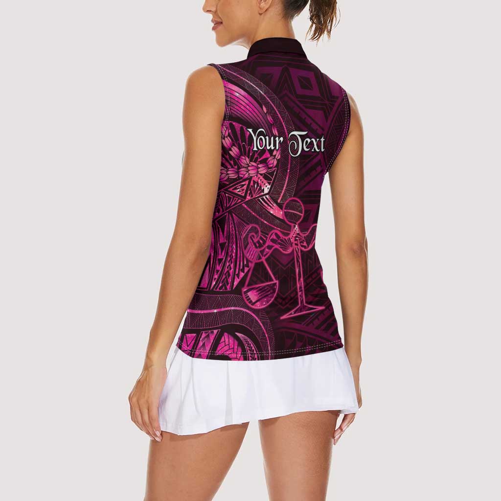 Personalised Polynesia Zodiac Libra Women Sleeveless Polo Shirt Galaxy Polynesian Pattern Chest Tattoo Style