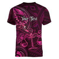 Personalised Polynesia Zodiac Libra Women V-Neck T-Shirt Galaxy Polynesian Pattern Chest Tattoo Style