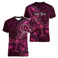 Personalised Polynesia Zodiac Libra Women V-Neck T-Shirt Galaxy Polynesian Pattern Chest Tattoo Style