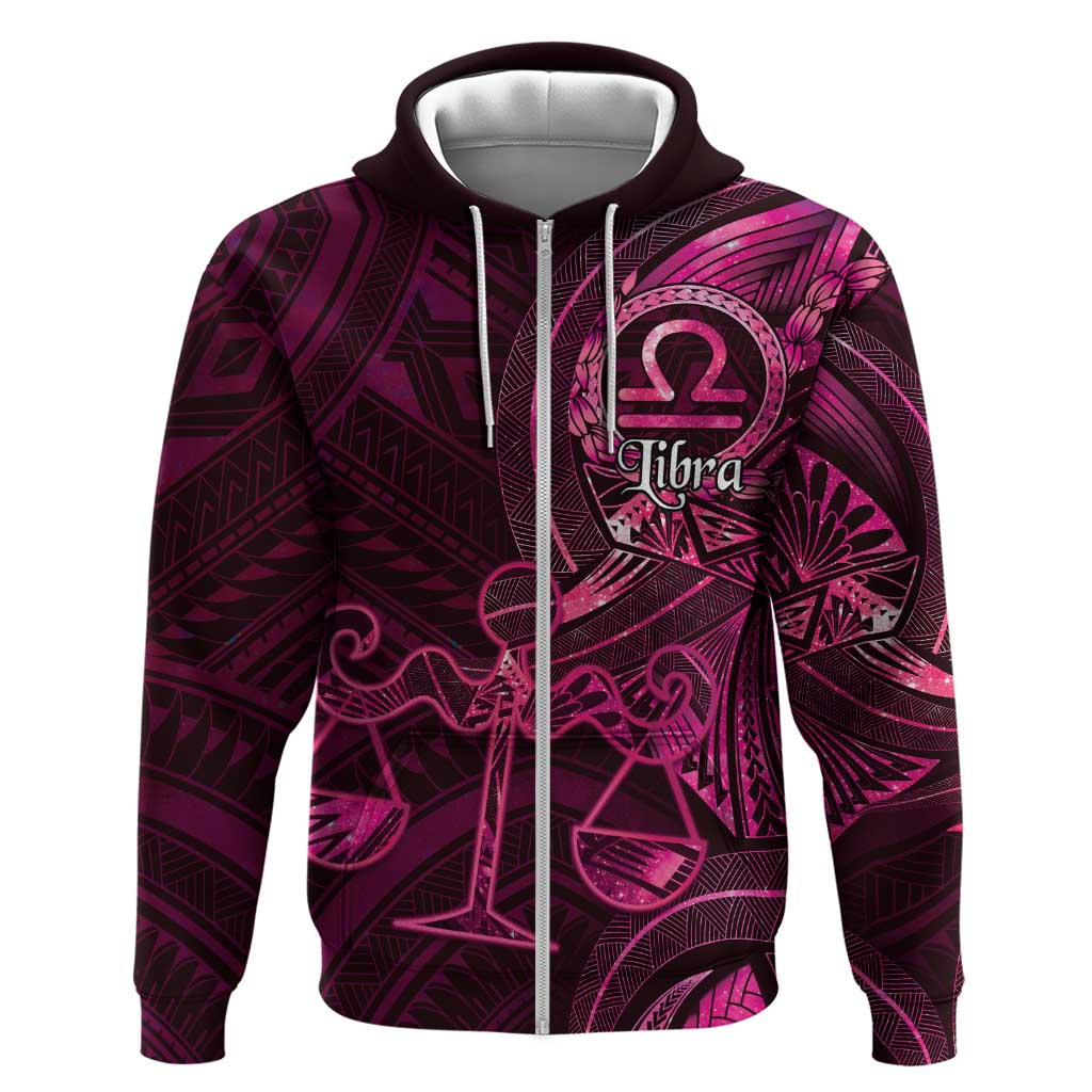 Personalised Polynesia Zodiac Libra Zip Hoodie Galaxy Polynesian Pattern Chest Tattoo Style
