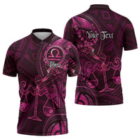 Personalised Polynesia Zodiac Libra Zipper Polo Shirt Galaxy Polynesian Pattern Chest Tattoo Style
