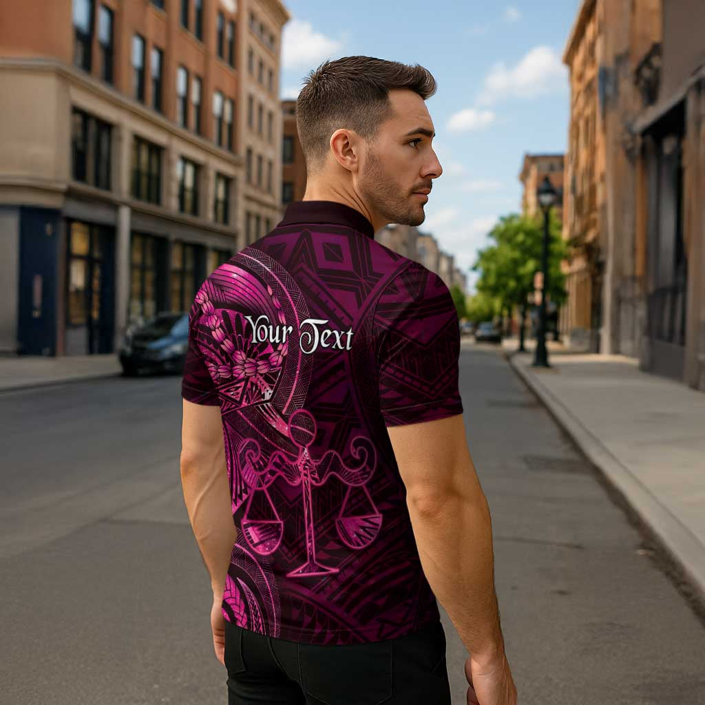Personalised Polynesia Zodiac Libra Zipper Polo Shirt Galaxy Polynesian Pattern Chest Tattoo Style